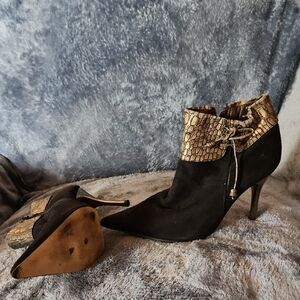 Josephine Valerie Black and Gold Heeled Boots